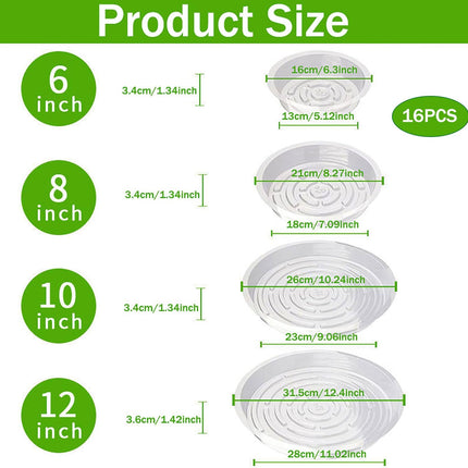 16Pcs Plant Saucer, Heavy Duty Clear Plastic Plant Tray, Durable Round Flower Pot Saucer, Large Plant Dishes Saucer, Planter Water Drip Trays for Indoor Outdoor Garden Potted.