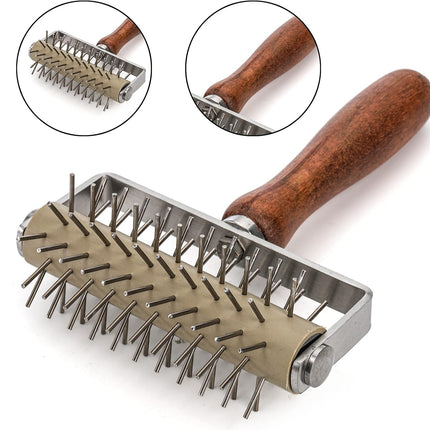 Set of 2 Pizza Dough Roller & Docker, Stainless Steel Hole Maker Puncher, Wooden Rolling Pin for Pizza, Cookie, Pie, Pastry, Bread, Crust.