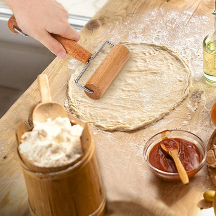 Set of 2 Pizza Dough Roller & Docker, Stainless Steel Hole Maker Puncher, Wooden Rolling Pin for Pizza, Cookie, Pie, Pastry, Bread, Crust.