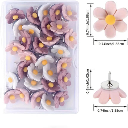 20 PCS Flower Push Pins, Thumb Tacks for Bulletin Board, Cork Board Thumbtacks, Flower Tacks for Map Cork Board Photo Display Office Home (Pink).