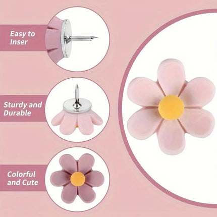 20 PCS Flower Push Pins, Thumb Tacks for Bulletin Board, Cork Board Thumbtacks, Flower Tacks for Map Cork Board Photo Display Office Home (Pink).