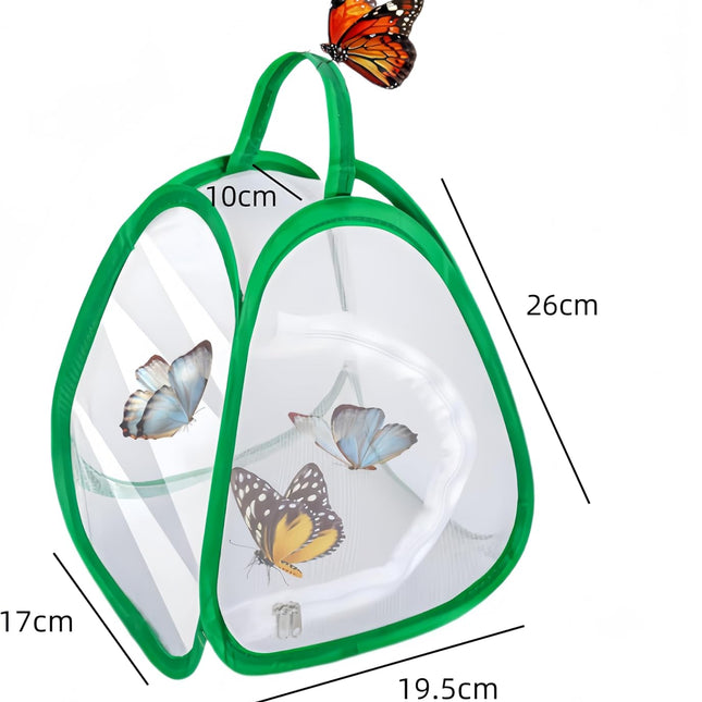 2 Pack Mini Butterfly Habitat Cage- 23 x 25.5 x 21CM, Butterfly Net, Collapsible Insect Mesh Cage- Portable Butterfly Net Habitat with Zipper for Transporting and Raising.