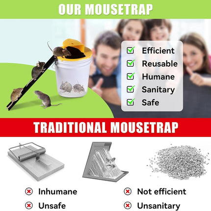 2 Pack Automatic Reset Traps-Mice Mouse Trap Bucket Flip Lid，5 Gallon Bucket Lid Mouse Rat Trap，Mouse Trap Bucket Indoor Outdoor,Reusable Mouse Trap Bucket Lid，Humane Mouse Trap.