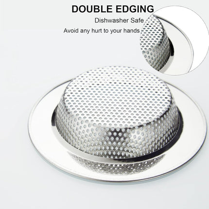 Kitchen Sink Strainer Stainless Steel,  Kitchen Sink Drain Strainer, Sink Strainers for Kitchen Sinks with Large Wide Rim 4.5" Diameter (2 Pack).