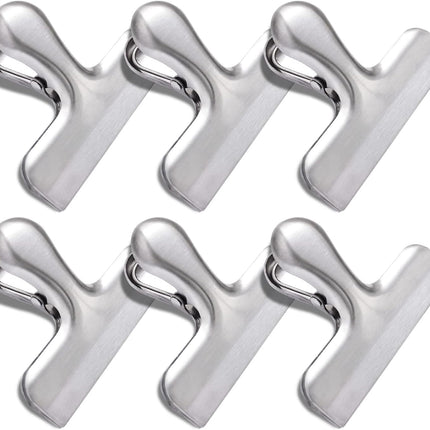 6 Pack Bag Clips, Stainless Steel Chip Clip, Chip Clips Bag Clips Food Clips, Bag Clips for Food, Heavy Duty Air Tight Seal Kitchen Clips Snack Clips Food Bag Clamp Clips.
