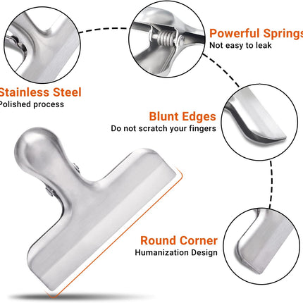 6 Pack Bag Clips, Stainless Steel Chip Clip, Chip Clips Bag Clips Food Clips, Bag Clips for Food, Heavy Duty Air Tight Seal Kitchen Clips Snack Clips Food Bag Clamp Clips.