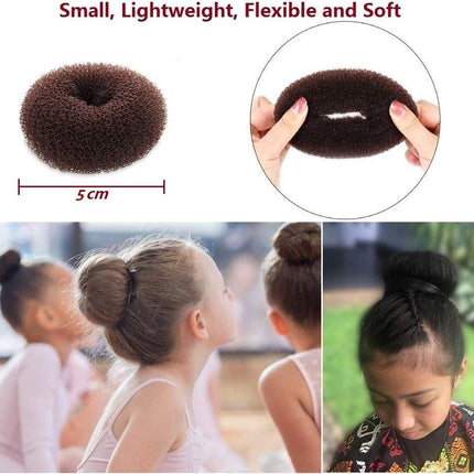 Extra Small Bun Makers for Kids, 6 PCS Chignon Donut Sock Forms for Girls, Mini Doughnut Shapers for Short and Thin Hair (2 Inch, Dark Brown).