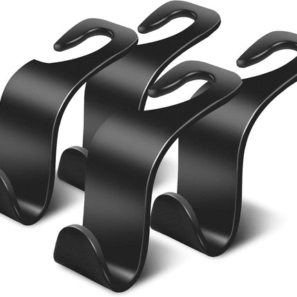 Car Seat Headrest Hook 4 Pack - Universal Auto Seat Hook Hanger Storage Organizer Holder (Black).