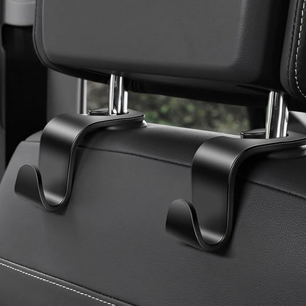 Car Seat Headrest Hook 4 Pack - Universal Auto Seat Hook Hanger Storage Organizer Holder (Black).