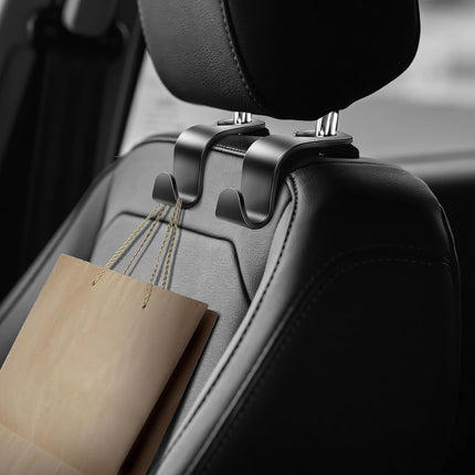 Car Seat Headrest Hook 4 Pack - Universal Auto Seat Hook Hanger Storage Organizer Holder (Black).