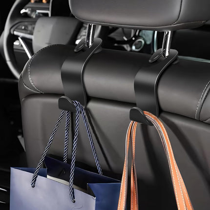 Car Seat Headrest Hook 4 Pack - Universal Auto Seat Hook Hanger Storage Organizer Holder (Black).