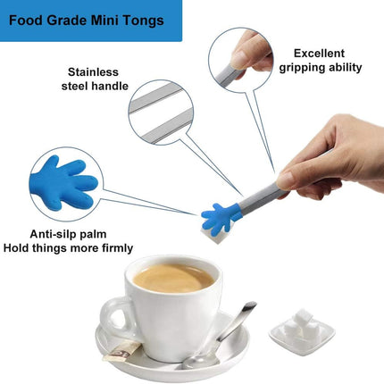 8PCS Silicone Mini Tongs, 5Inch Hand Shape Food Tongs, Colourful Small Kids Tongs for Serving Food, Ice Cube, Fruits, Sugar, Barbecue by.