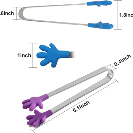 8PCS Silicone Mini Tongs, 5Inch Hand Shape Food Tongs, Colourful Small Kids Tongs for Serving Food, Ice Cube, Fruits, Sugar, Barbecue by.