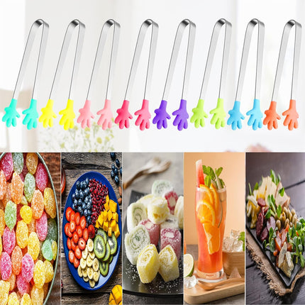 8PCS Silicone Mini Tongs, 5Inch Hand Shape Food Tongs, Colourful Small Kids Tongs for Serving Food, Ice Cube, Fruits, Sugar, Barbecue by.