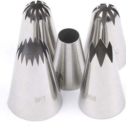 Large Icing Piping Tips Set 5PCS - Extra Large Icing Tips, Star Pastry Tips, French Star Tube, Plain Tube.