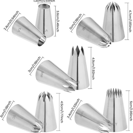 Large Icing Piping Tips Set 5PCS - Extra Large Icing Tips, Star Pastry Tips, French Star Tube, Plain Tube.
