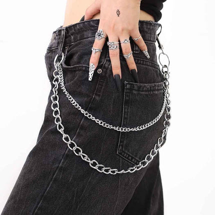 Bomine Hip Hop Pants Jean Chain Goth Punk Silver Trousers Chains Biker Heavy Thick Wallet Pocket Chains Silver Keychains Body Jewelry for Men and Women (Silver), 1 Count (Pack of 1).