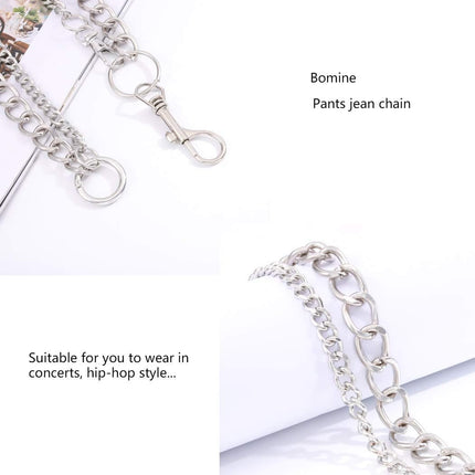 Bomine Hip Hop Pants Jean Chain Goth Punk Silver Trousers Chains Biker Heavy Thick Wallet Pocket Chains Silver Keychains Body Jewelry for Men and Women (Silver), 1 Count (Pack of 1).
