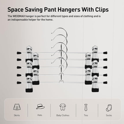 Pants Hanger,  Trouser Hangers 20 Pcs Space Saving Skirt Hangers with Clips Pant Hangers Adjustable Non-Slip Coat Suit Skirt Hangers Heavy Duty Chrome Clothes Hangers Clothes Hook.