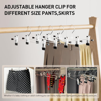 Pants Hanger,  Trouser Hangers 20 Pcs Space Saving Skirt Hangers with Clips Pant Hangers Adjustable Non-Slip Coat Suit Skirt Hangers Heavy Duty Chrome Clothes Hangers Clothes Hook.