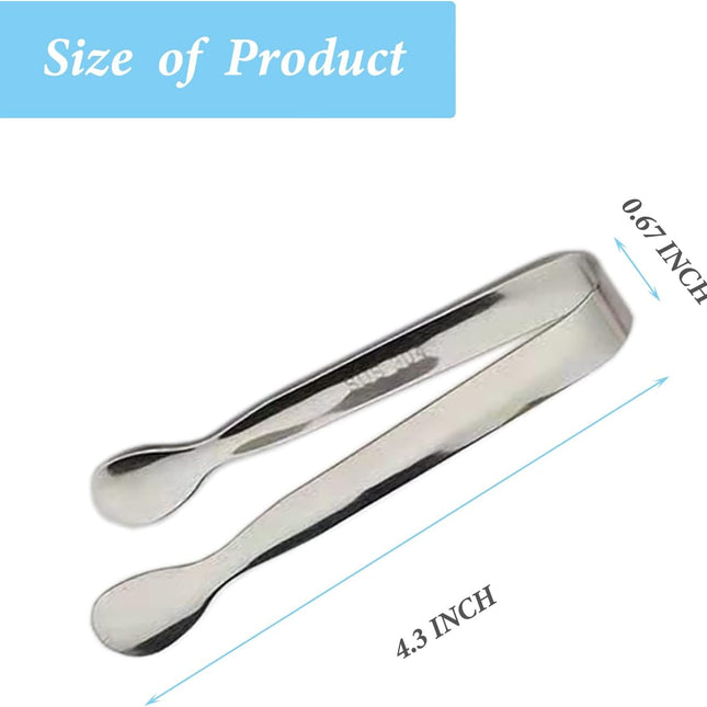 6PCS Mini Ice Tongs, 4.25Inch Stainless Steel Small Serving Tongs, Silver.