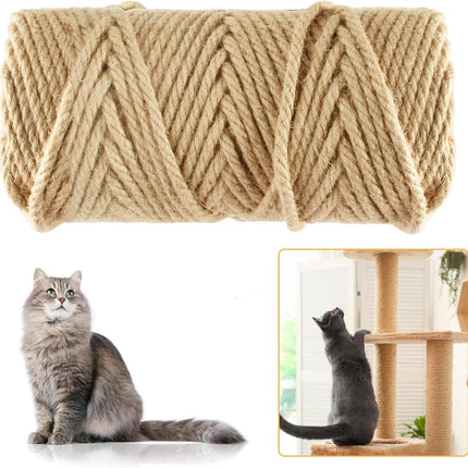 50M Sisal Rope for Cat Scratchers, Cat Scratching Sisal Rope 6mm Natural Jute Hemp Rope, Ideal for Replace Scratching Post, Repair Cat Tree, DIY Projects.