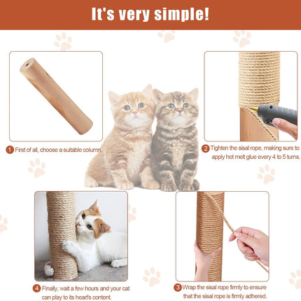 50M Sisal Rope for Cat Scratchers, Cat Scratching Sisal Rope 6mm Natural Jute Hemp Rope, Ideal for Replace Scratching Post, Repair Cat Tree, DIY Projects.