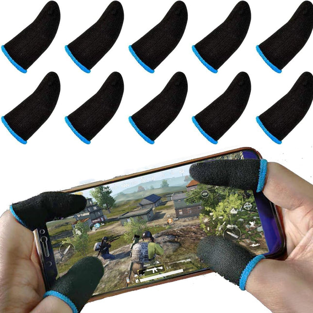 PUBG Mobile Finger Sleeves for Mobile Gaming | Pack of 10 | Thumb Sleeves for Mobile Gaming | PUBG COD Fortnite | Anti Sweat Anti Dryness Breathable | Finger Gloves (Blue).