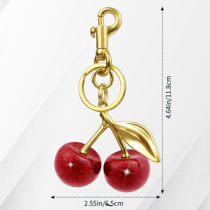18K Gold Plated Cherry Keychain, Cherry Purse Charm, 1 Pack 18k Gold Plated Cherry, 4.9" X 2.5" X 1.3".