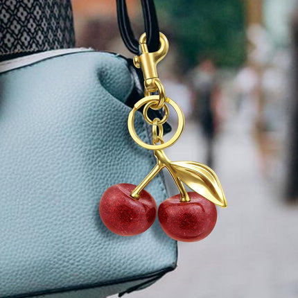 18K Gold Plated Cherry Keychain, Cherry Purse Charm, 1 Pack 18k Gold Plated Cherry, 4.9" X 2.5" X 1.3".