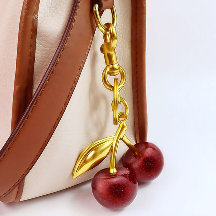 18K Gold Plated Cherry Keychain, Cherry Purse Charm, 1 Pack 18k Gold Plated Cherry, 4.9" X 2.5" X 1.3".