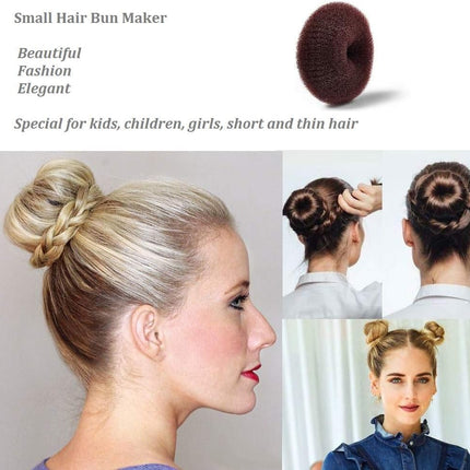 Extra Small Bun Makers for Kids, 6 PCS Chignon Donut Sock Forms for Girls, Mini Doughnut Shapers for Short and Thin Hair (2 Inch, Dark Brown).