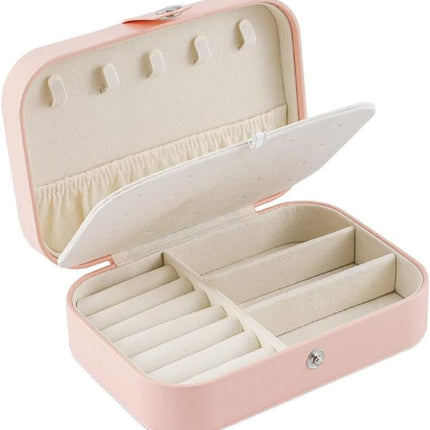 Small Jewelry Box, Travel Jewelry Organizer Portable Jewelry Storage Case for Necklace Earring Rings, Double Layer PU Leather Mini Jewelry Gift Box for Girls Women, Pink.