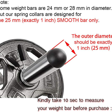 1 inch (25 mm) Spring Clip Collars with Easy-Grip Handle for Smooth Dumbbell Handle or Weightlifting Barbell (Pack of 4).