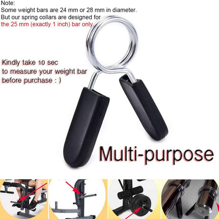 1 inch (25 mm) Spring Clip Collars with Easy-Grip Handle for Smooth Dumbbell Handle or Weightlifting Barbell (Pack of 4).