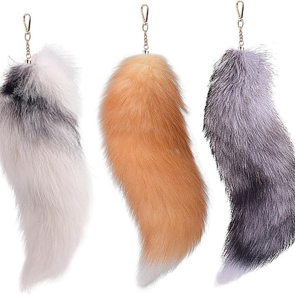 3 Pcs Therian Tail, 15.8 Inch Long Therian Fox Tail with Clasp, Halloween Soft Fluffy Fox Tail Keychain, Hanging Fox Tails for Women Adult Handbag Backpack.