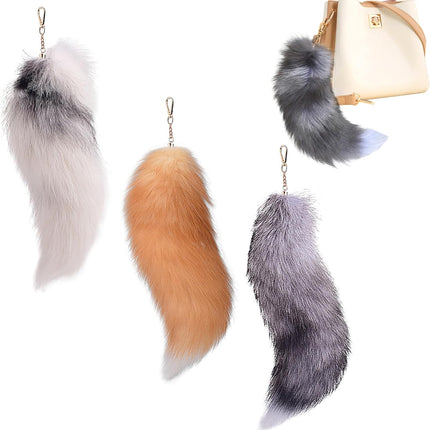 3 Pcs Therian Tail, 15.8 Inch Long Therian Fox Tail with Clasp, Halloween Soft Fluffy Fox Tail Keychain, Hanging Fox Tails for Women Adult Handbag Backpack.