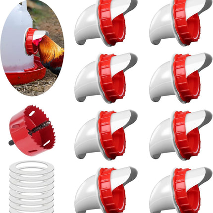 DIY Chicken Feeders, No Waste Automatic Poultry Feeder 8 Ports 1 Hole Saw Gravity Chick Feeders Rodent Proof Rain Proof Port for Buckets Barrels Bins Troughs (8 pcs).