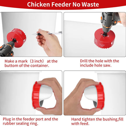 DIY Chicken Feeders, No Waste Automatic Poultry Feeder 8 Ports 1 Hole Saw Gravity Chick Feeders Rodent Proof Rain Proof Port for Buckets Barrels Bins Troughs (8 pcs).
