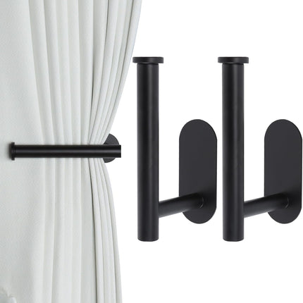 2 Pack Adhesive Curtain Holdbacks - No Drill Curtain Tie Backs & Pull Backs Curtain Holders for Drapes (2, Black).