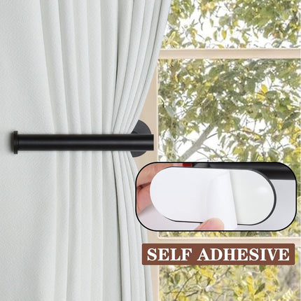 2 Pack Adhesive Curtain Holdbacks - No Drill Curtain Tie Backs & Pull Backs Curtain Holders for Drapes (2, Black).