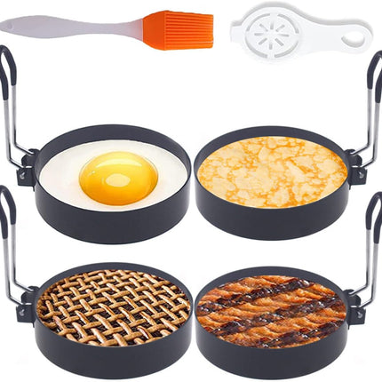 Egg Ring, 4 Packs Upgrade Large 4" Stainless Steel Non-stick Rings for Griddle Frying, Round Cooker for Pancakes, Muffins With Oil Brush and Separator.