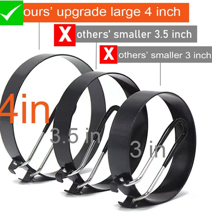 Egg Ring, 4 Packs Upgrade Large 4" Stainless Steel Non-stick Rings for Griddle Frying, Round Cooker for Pancakes, Muffins With Oil Brush and Separator.