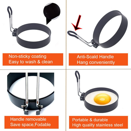 Egg Ring, 4 Packs Upgrade Large 4" Stainless Steel Non-stick Rings for Griddle Frying, Round Cooker for Pancakes, Muffins With Oil Brush and Separator.