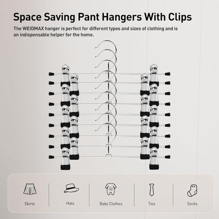 Clothes Hangers,  Adjustable Heavy Duty Hangers with Non-Slip Clips Pants Hangers Stainless Steel Skirt Coat Suit Hangers Stackable Coat Hangers Clothes Hook Space Saving (30 Pack).