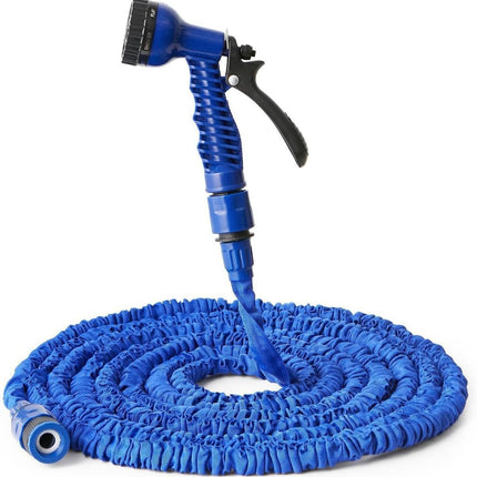 Expandable Garden Hose (16ft to 50ft), Aluminium Connector with 7 Functioning Nozzles, Multi-Purpose Garden Hose Sprayer, Garden Patio Sprayer for Watering Plants, Cleaning Cars or Pets (Blue).