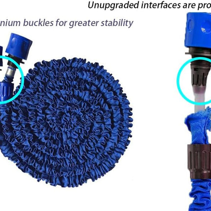 Expandable Garden Hose (16ft to 50ft), Aluminium Connector with 7 Functioning Nozzles, Multi-Purpose Garden Hose Sprayer, Garden Patio Sprayer for Watering Plants, Cleaning Cars or Pets (Blue).