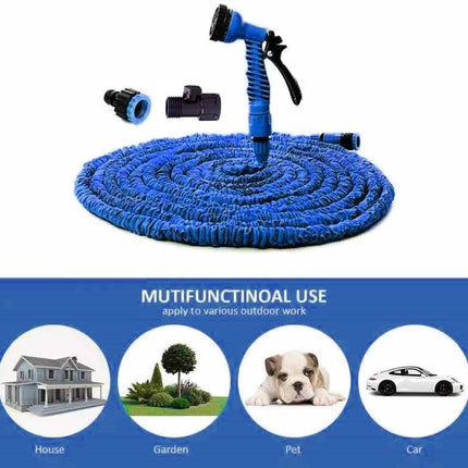 Expandable Garden Hose (16ft to 50ft), Aluminium Connector with 7 Functioning Nozzles, Multi-Purpose Garden Hose Sprayer, Garden Patio Sprayer for Watering Plants, Cleaning Cars or Pets (Blue).