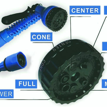 Expandable Garden Hose (16ft to 50ft), Aluminium Connector with 7 Functioning Nozzles, Multi-Purpose Garden Hose Sprayer, Garden Patio Sprayer for Watering Plants, Cleaning Cars or Pets (Blue).