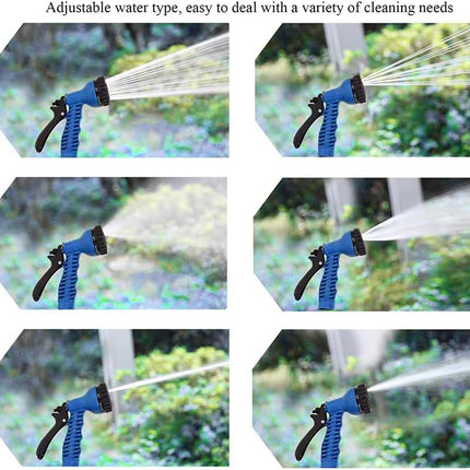 Expandable Garden Hose (16ft to 50ft), Aluminium Connector with 7 Functioning Nozzles, Multi-Purpose Garden Hose Sprayer, Garden Patio Sprayer for Watering Plants, Cleaning Cars or Pets (Blue).